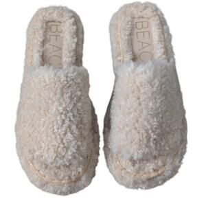 Beach by Matisse Portland Fuzzy Slippers Natural/Beige Sz 10 EUC